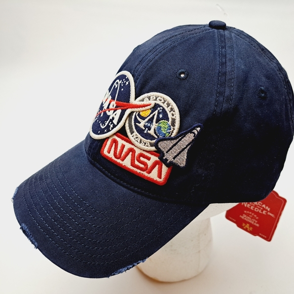 Nasa American Needle Embroidered Patch es Distressed Cap Navy Blue Hat - Picture 3 of 7